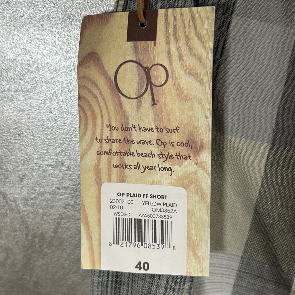 Ocean Pacific OP Mens Yellow Grey Plaid Cotton Shorts Size 40 New - Picture 10 of 11